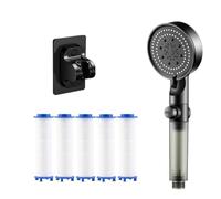 High Pressure 5-Mode Filtered Shower Head with 5 Extra Filters, Filtered Shower Head with Handheld, Built-in Power Wash for Hard Water (A+Black base)