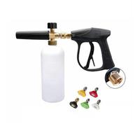 High Pressure Cleaner Car Wash Foam Spray Bottle 1 Liter Foam Bottle + G3 Quick Connector Short Gun + 5 Color Nozzle Gun Tail (External Thread M22, Inner Diameter 14 Mm)