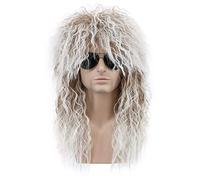 High-Quality Men's Wig, Anni '70 Anni '80 Parrucca da rocker Parrucca da discoteca Parrucca lunga riccia marrone sfumato bianco for uomini e donne Cosplay Parrucche sintetiche di Halloween,Natural-Lo