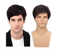 High-Quality Men's Wig, Parrucca corta Pixie Cut for uomo Parrucche maschili for capelli umani neri naturali Capelli Remy brasiliani Parrucca corta diritta con frangia Parrucca piena senza cappuccio,