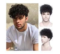 High-Quality Men's Wig, Parrucca riccia ondulata da uomo Parrucca di capelli corti neri Parrucca sintetica traspirante naturale for residenti ad alta temperatura for uomo, uso quotidiano dei costi di
