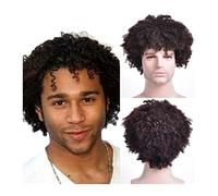 High-Quality Men's Wig, Parrucche afro for uomo Parrucche piene ricci crespi corti Parrucche sintetiche resistenti al calore miste marrone nero naturale for cosplay di feste quotidiane,Natural-Lookin