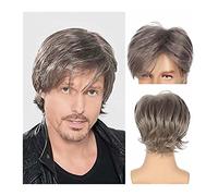 High-Quality Men's Wig, Parrucche da uomo Capelli sintetici Corti Parrucca a onda dritta grigio argento misto con frangia for parrucca maschile Cosplay capelli soffici resistenti al calore naturale,N