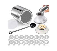 High Quality Stainless Steel Cocoa Shaker, Icing Sugar Shaker, Cocoa Shaker with Lid And 16 Coffee Cappuccino Templates for Cocoa Powder, Chocolate H