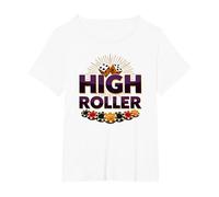 High Roller Gioco D'Azzardo Casino Dadi & Chips Grafica Maglietta, Donna Plus-Size, Bianco, 2X