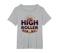 High Roller Gioco D'Azzardo Casino Dadi & Chips Grafica Maglietta, Donna Plus-Size, Grigio Melange, 5X