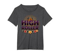 High Roller Gioco D'Azzardo Casino Dadi & Chips Grafica Maglietta, Donna Plus-Size, Grigio Scuro, 6X