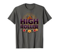 High Roller Gioco D'Azzardo Casino Dadi & Chips Grafica Maglietta, Uomo, Asfalto, L