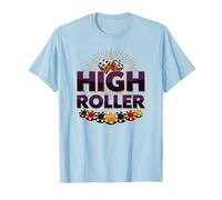High Roller Gioco D'Azzardo Casino Dadi & Chips Grafica Maglietta, Uomo, Celeste, L