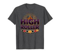 High Roller Gioco D'Azzardo Casino Dadi & Chips Grafica Maglietta, Uomo, Grigio Scuro, L