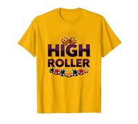 High Roller Gioco D'Azzardo Casino Dadi & Chips Grafica Maglietta, Uomo, Oro Brillante, L