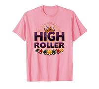 High Roller Gioco D'Azzardo Casino Dadi & Chips Grafica Maglietta, Uomo, Rosa, L