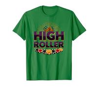 High Roller Gioco D'Azzardo Casino Dadi & Chips Grafica Maglietta, Uomo, Verde Mela, L