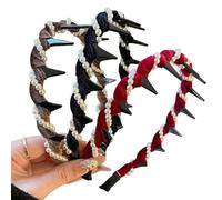 High Skull Pearl Headband, Retro High Skull Pearl Headband Wedding Party Elegant Braided Pearls Headbands with Teeth (B)