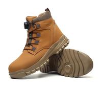 High-top Button-down Lace Work Safety Shoes, Breathable Labor Protection Shoes for Men, Anti Smashing and Anti Piercing Steel Toe Shoes, Lightweight and Wear-Resistant Outdoor Adventure Sneakers(Brown