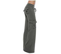 High Waist Leggings Women's Pants Women Long Oversize Trousers High Waist Wide Leg Wide Leg Elastic Waist Lady Summer Solid Color Pants Linen Pants Women with Pockets Jeans (Grey, M)