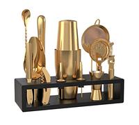Highball & Chaser Kit barista con supporto in bambù nero bellissimo set di shaker da cocktail e bar strumenti in acciaio inox Boston Shaker Bartender Kit con supporto (oro anticato)