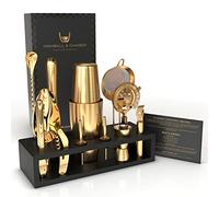 Highball & Chaser Kit barista con supporto in bambù nero bellissimo set di shaker da cocktail e bar strumenti in acciaio inox Boston Shaker Bartender Kit con supporto (oro anticato)