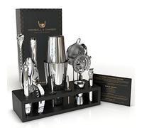 Highball & Chaser Kit barman Set shaker per cocktail con supporto nero e kit per miscelare bevande Set bar Martini set di strumenti per bar Mixology Best accessori per bar e stoviglie (argento) 2 oz