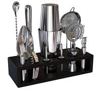 Highball & Chaser Kit barman Set shaker per cocktail con supporto nero e kit per miscelare bevande Set bar Martini set di strumenti per bar Mixology Best accessori per bar e stoviglie (argento) 2 oz