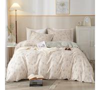 HighBuy Set di biancheria da letto king size in cotone con motivo floreale bohémien, reversibile, leggero, morbido, con chiusura a cerniera, traspirante