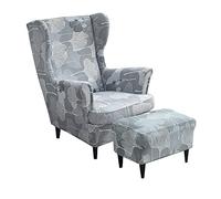 Highdi 2 Pezzi Copripoltrona con Orecchie e Copri Pouf Elasticizzato, Copridivano da 1 Posto con Fodera per Cuscino, Lavabile Rimovibile per Bar Soggiorno Camera da Letto (Ginkgo biloba)