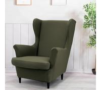 Highdi 2 Pezzi Copripoltrona con Orecchie Elasticizzato Tinta Unita Copripoltrona 1 Posto con Coprisedile, Spandex Antiscivolo Lavabile per Bar Soggiorno Camera da Letto (Verde Oliva)