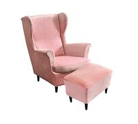 Highdi 2 Pezzi Velluto Copripoltrona con Orecchie e Copri Pouf Elasticizzato, Copridivano da 1 Posto con Fodera per Cuscino, Lavabile Rimovibile per Bar Soggiorno Camera da Letto (Rosa)