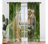 Highdi 2 Piezas Cortinas Salon Translucidas Modernas, Visillos Dormitorio con Ojales Cortinas de Casa d'intérieur para Ventanas, Cocina, Comedor, Habitacion (Stampa Tigre 7,107x244cm)