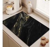 Highdi 2pc Tappetino Scolapiatti Assorbente, Marmo Bianco Tappetino Macchina Caffe Asciugatura Rapida, Antiscivolo Tappetino Scolapiatti Lavello Cucina per Bar, Club, Cucina (40x50cm,Nero)