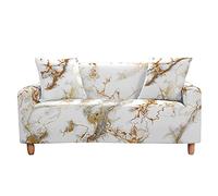 Highdi 3D Copridivano di Marmo Stampa, Copridivano Elasticizzato 1/2/3/4 Posti, Universale Fodere Copridivani, Copridivani con Braccioli, Antiscivolo Sofa Protettore (Oro Bianco,3 posti)