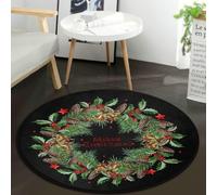Highdi 3D Tappeto Rotondo Natalizio Salotto Pelo Corto Natalizio Tappeti Camera da Letto Soggiorno Morbido Antiscivolo Lavabile Tappeto per Cucina Balcone Decor (Pigne,100cm)