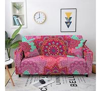 Highdi Copridivano di Pianta Mandala Stampa, Copridivano Elasticizzato 1/2/3/4 Posti, Universale Fodere Copridivani, Copridivani con Braccioli, Antiscivolo Sofa Protettore (Mandala Viola,3 posti)