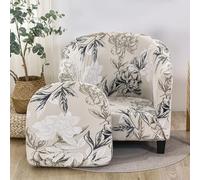 Highdi Copripoltrona Elasticizzato con Stampa Floreale Classico Chesterfield 1 Posto Universale Antiscivolo Copripoltrona da Cocktail Soggiorno con Fodera per Cuscino (Fiore Bianco)