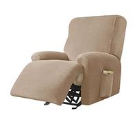 Highdi Copripoltrona Relax Reclinabile Completo 4-Pezzo Fodera per Poltrona Elasticizzato 1 Posto con Tasche, Coprisedile Poltrona Velluto Lavabile Antiscivolo Copripoltrona (Cammello)