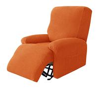 Highdi Copripoltrona Relax Reclinabile Completo 4-Pezzo Fodera per Poltrona Elasticizzato 1 Posto con Tasche, Coprisedile Poltrona Jacquard Lavabile Antiscivolo Copripoltrona (Arancione)