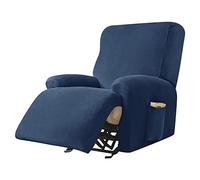 Highdi Copripoltrona Relax Reclinabile Completo 4-Pezzo Fodera per Poltrona Elasticizzato 1 Posto con Tasche, Morbido Spandex Coprisedile Poltrona Lavabile Antiscivolo Copripoltrona (Blu Navy)