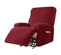 Highdi Copripoltrona Relax Reclinabile Completo 4-Pezzo Fodera per Poltrona Elasticizzato 1 Posto con Tasche, Coprisedile Poltrona Velluto Lavabile Antiscivolo Copripoltrona (rosso bordeaux)