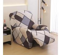 Highdi Copripoltrona Relax Reclinabile Elettrica Universale 4 Pezzi, Copripoltrona Reclinabile 1 Posto Elasticizzato Stampa Moderna Fodera per Poltrona Relax Antiscivolo Lavabile (Marrone)