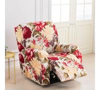 Highdi Copripoltrona Relax Reclinabile Stampe Eleganti in Spandex Elasticizzato, Completo 4-Pezzo Copripoltrona Reclinabile 1 Posto, Fodere per Poltrona Relax Antiscivolo Lavabile (Peonia Rossa)
