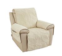 Highdi Copripoltrona Relax Reclinabile Tessuto Jacquard Universale Copridivano 1 Posto con Tasche Laterali e Fascia Elastica, Lavabile, Antiscivolo, Antivegetativo (Beige)