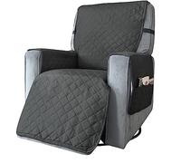 Highdi Copripoltrona Relax Reclinabile Trapuntato Impermeabile Universale Copridivano 1 Posto con Tasche Laterali e Fascia Elastica, Lavabile, Antiscivolo, Antivegetativo (Grande,Grigio Scuro)