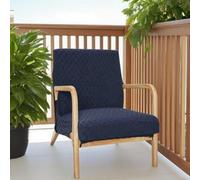 Highdi Fodera per Sedia con Braccioli in Legno, Coprisedia Elasticizzato in Jacquard a Quadri Tinta Unita Moderno Lavabili Copripoltrona per Soggiorno e Camera da Letto (Blu navy)