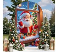 Highdi Natale Tessuto per Sfondo ad Arco, Sfondo ad Arco per Allestimenti in Tessuto Elastico per Tema di Natale, Festa di Decorare (Babbo Natale8,5FT-65x150cm)