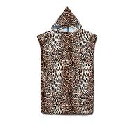 Highdi Surf Poncho con Cappuccio, 3D Leopardo Microfibra Asciugatura Rapida Telo Mare Uomo o Donna Adulto Asciugamano Accappatoio Ideale per Sport Piscina Spiaggia Nuoto (75x110cm,caffè)