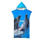 Highdi Surf Poncho con Cappuccio, Delfino Stampa Microfibra Asciugatura Rapida Telo Mare Uomo o Donna Adulto Asciugamano Accappatoio Ideale per Sport Piscina Spiaggia Nuoto (75x110cm,Acqua di Mare)