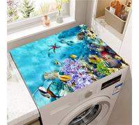 Highdi Tappetino Antiscivolo Copri, Stampa del Mondo Oceanico Lavatrice Coperchio Antipolvere, Asciugatrice Tappetino Antiscivolo per Lavatrice Copertura Frigorifero Superiore (Blu 2,30x40cm)