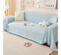 Highdi Telo Copridivano, Copri Divano con Frange Decorative, Copridivano AntiGraffio Gatto Protezione per Mobili e Divano, Copridivani 1 2 3 4 Posti (180x380cm,Blu Cielo)