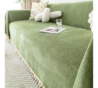 Highdi Telo Copridivano, Jacquard a Spina di Pesce Copri Divano in Ciniglia con Frange Decorative, Copridivano AntiGraffio Gatto Protezione per Mobili, Copridivani 3/2/1 Posti (Verde,180x180cm)