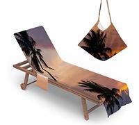 Highdi Telo Mare per Lettino con Tasche, Telo Mare Piscina in Microfibra, Morbida Copertura per Sedia di Sdraio, 3D Fodera per Sedia da Spiaggia in Colori Vari (75x210cm,Palma)